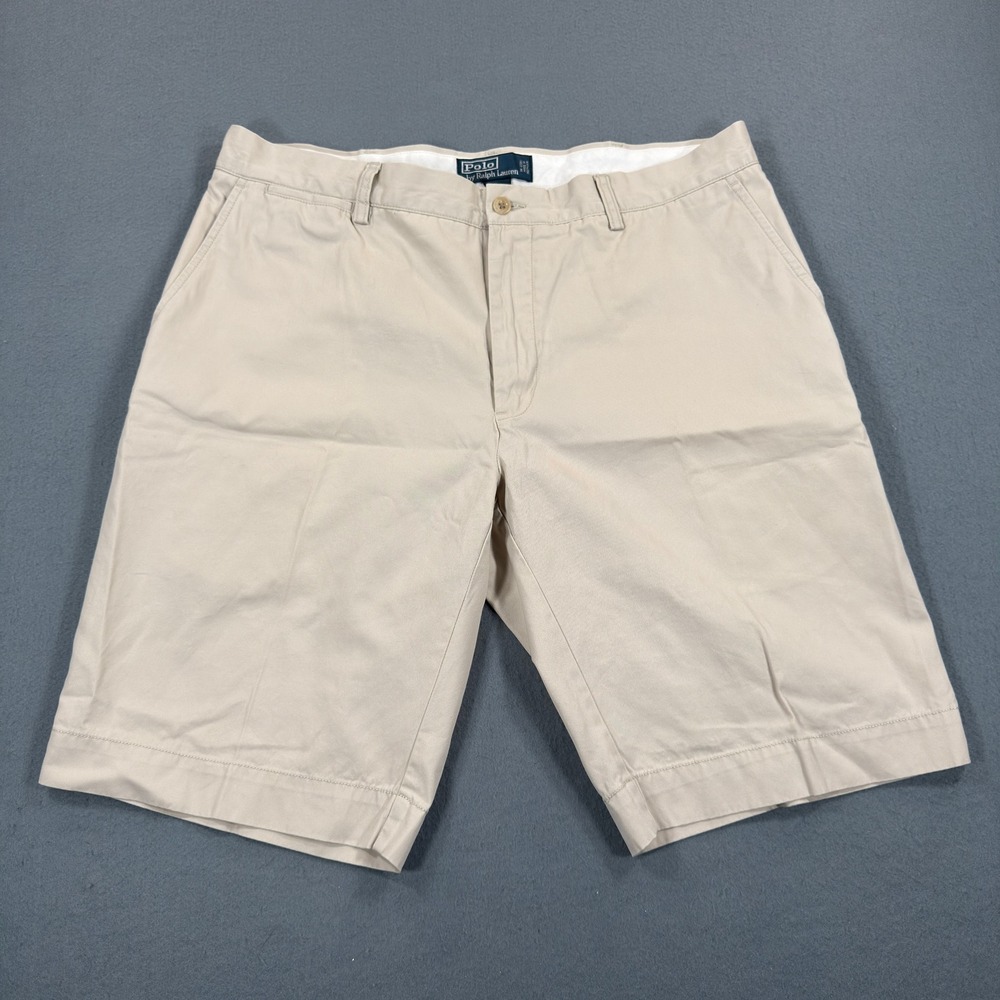 Polo Ralph Lauren Mens Khaki Chino Shorts Tan Cotton Size 36 Flat Front